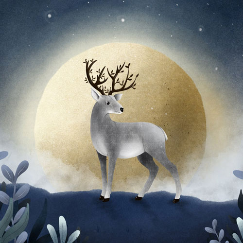 Carte postale illustration cerf "Awakening deer"